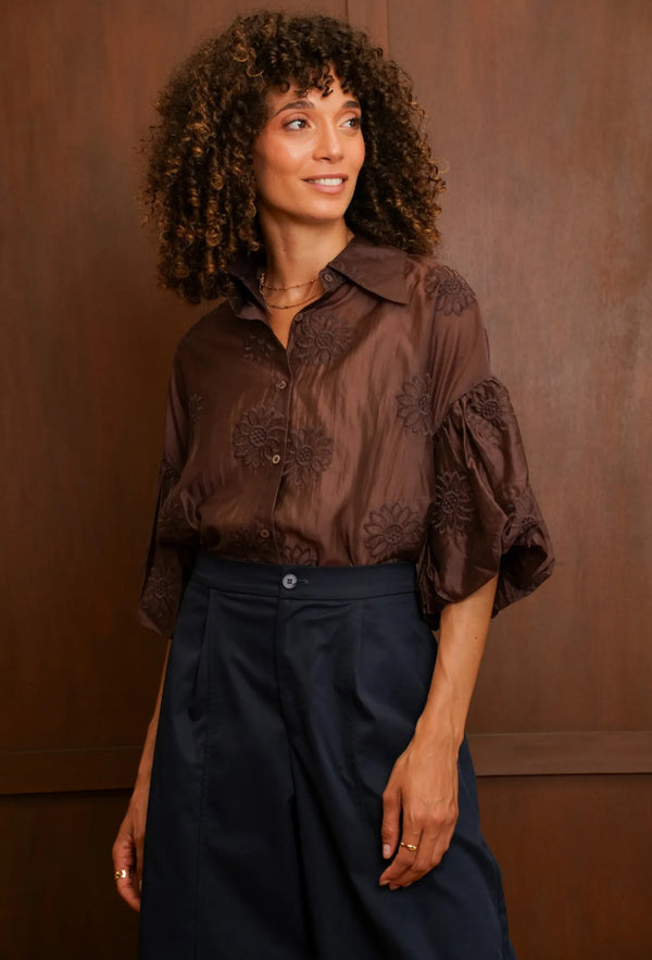 Romantic Floral Embroidered Puff Sleeve Blouse