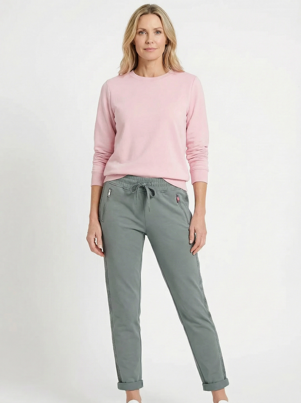Green joggers with detailed strip along the side perfect for a smart of casual look 