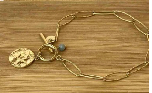 T-Bar bracelet w/disc & stone