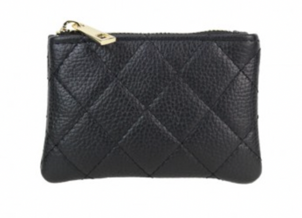 Padded leather zip wallet Black