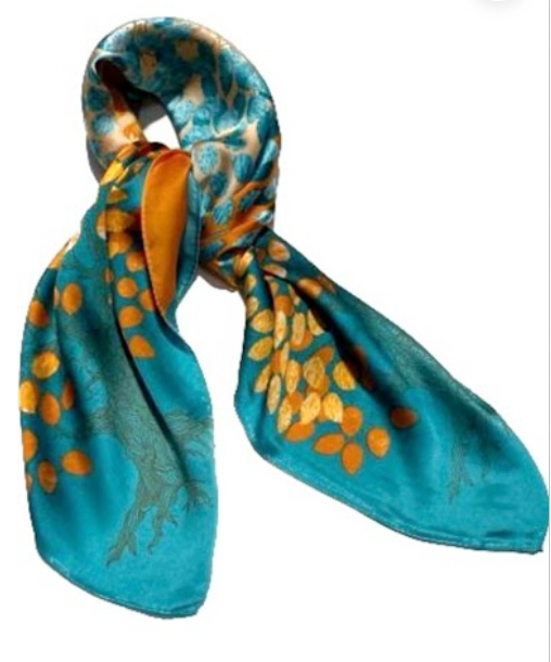 Blue and orange leaf scarf