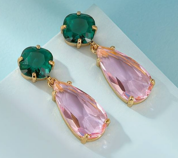 Green & Pink Crystal Earrings