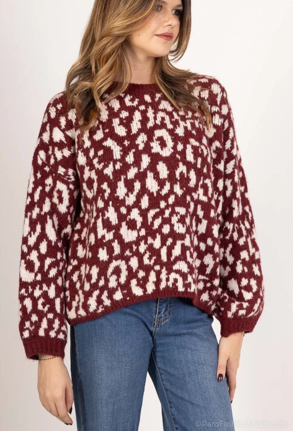 Burgundy Leopard Sweater