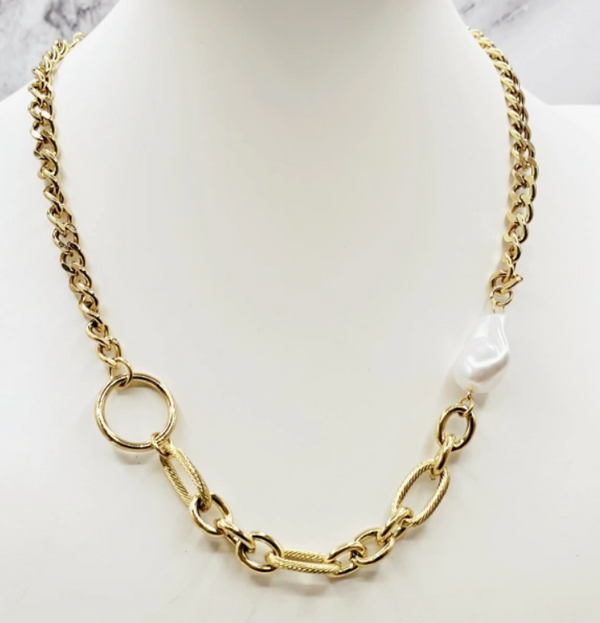 Chainlink w/Pearl Charm Necklace