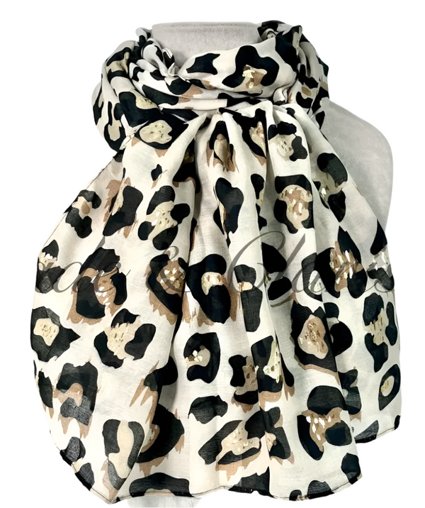 Lepard print scarf with gold viscose