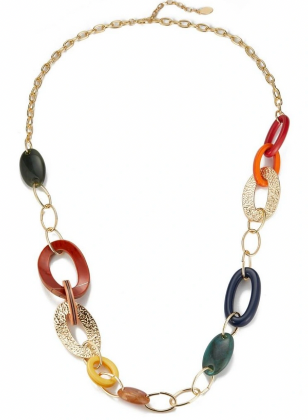 Long Chain Link & Resin Necklace