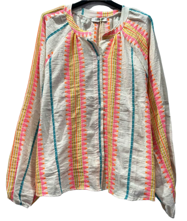 Colorful striped shirt with neon colours and aztec design