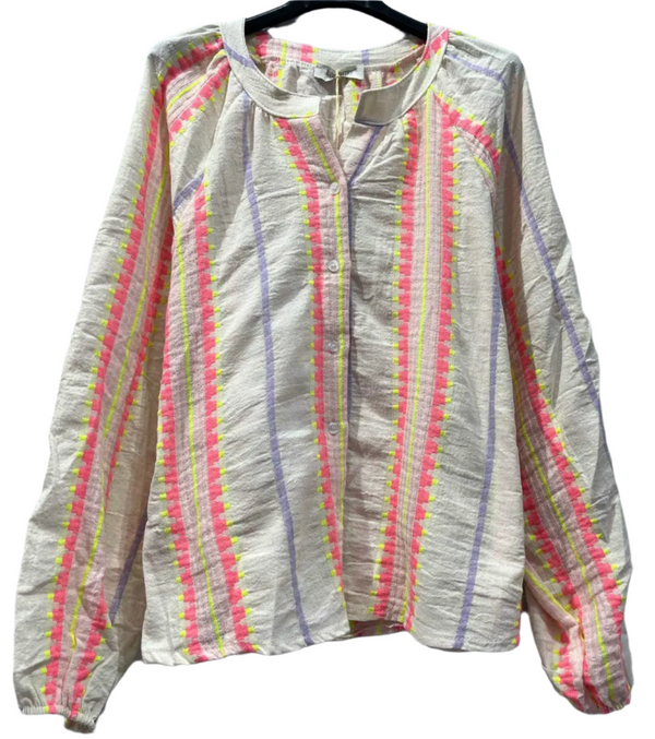 Colorful striped shirt with neon colours and aztec design