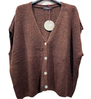 Chocolate Brown sleeveless cardigan with buttons