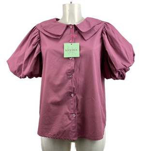 Puff sleeve top with collar detail in burgundy
