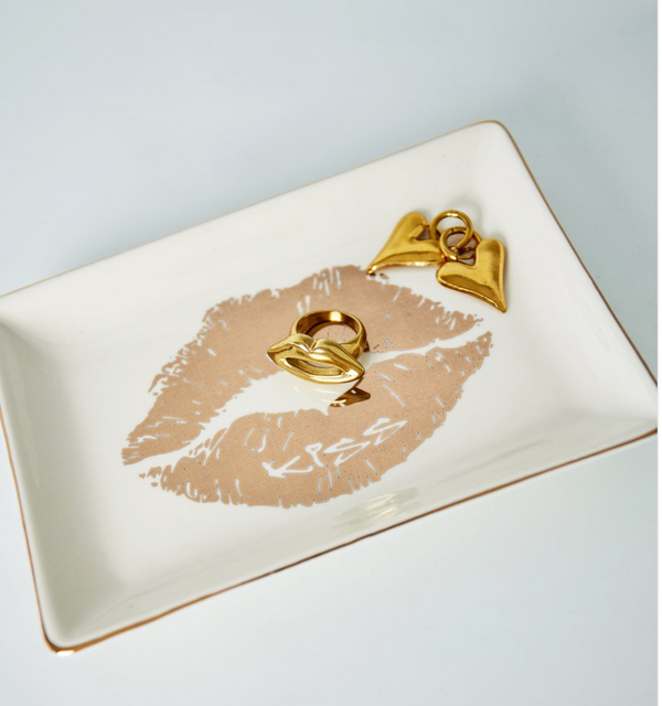 Trinket Tray with lip design with gold rim