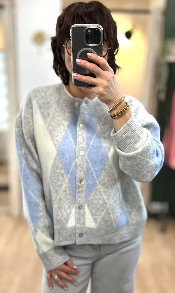 Pale blue argyle cardigan