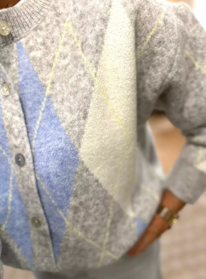 Pale blue argyle cardigan