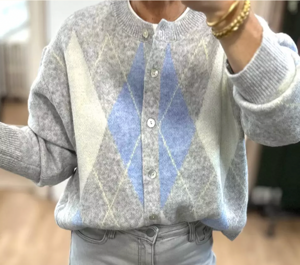 Pale blue argyle cardigan