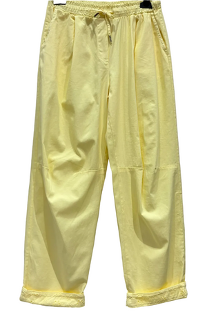 yellow trousers with pockets and elasticed waist and draw string 