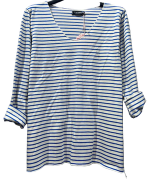 Blue and white striped long sleeve t shirt