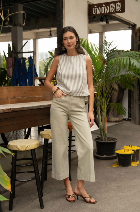 Cropped Wide Leg Pale Green
