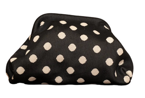 Black and white polka dot clutch bag