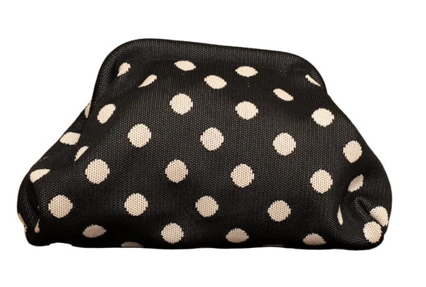 Black and white polka dot clutch bag