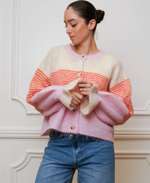Coco boutique.ie orange striped cardigan with pastel colours