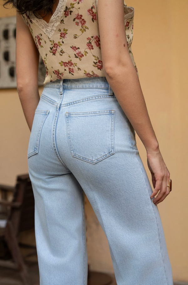 Cropped Wide Leg Light Denim