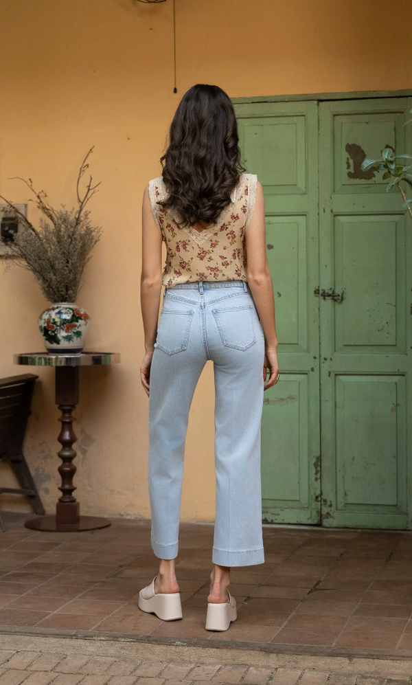 Cropped Wide Leg Light Denim