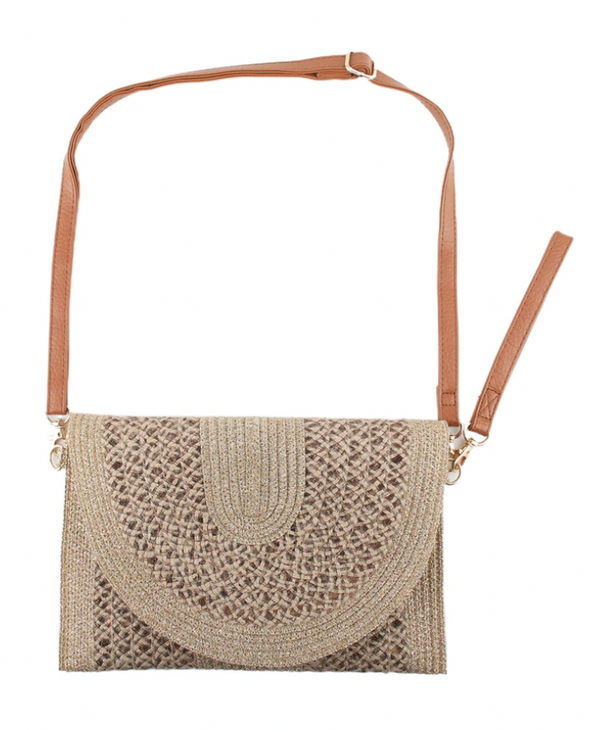 Woven Straw Clutch w/Shoulder Strap