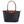 Load image into Gallery viewer, Navy blue handbag with brown leather handles and flap on a white background

