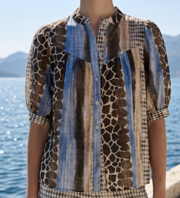 The Horizon Mixed-Print Blouse