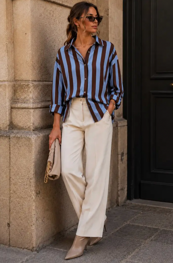 The Maya Striped Oversized Button-Down Blouse