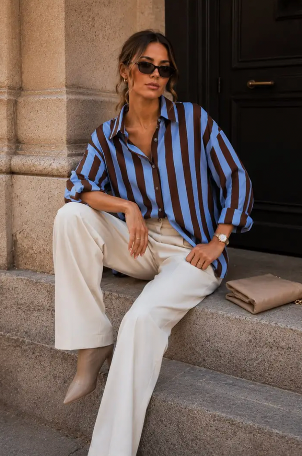 The Maya Striped Oversized Button-Down Blouse