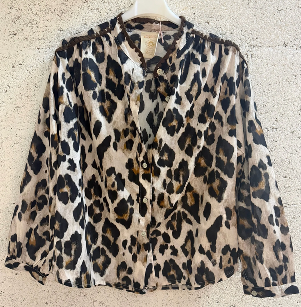 April Long-Sleeve Leopard Print Blouse