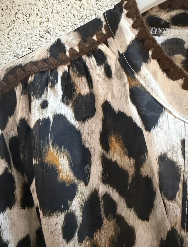 April Long-Sleeve Leopard Print Blouse