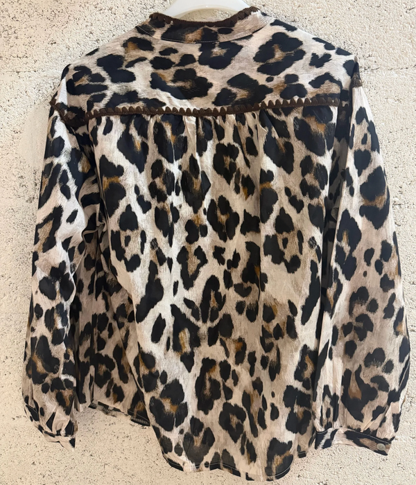April Long-Sleeve Leopard Print Blouse