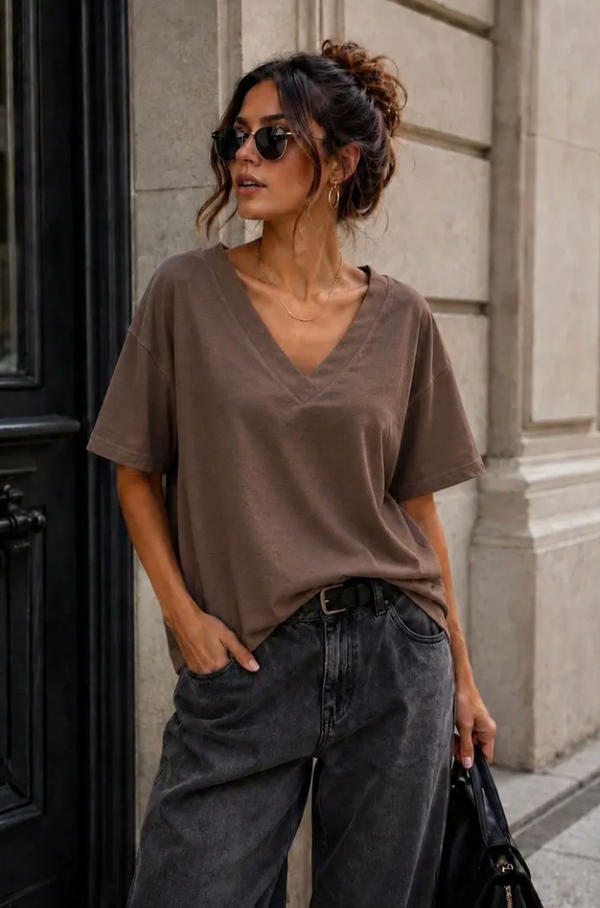 Oversized V Neck T-Shirt