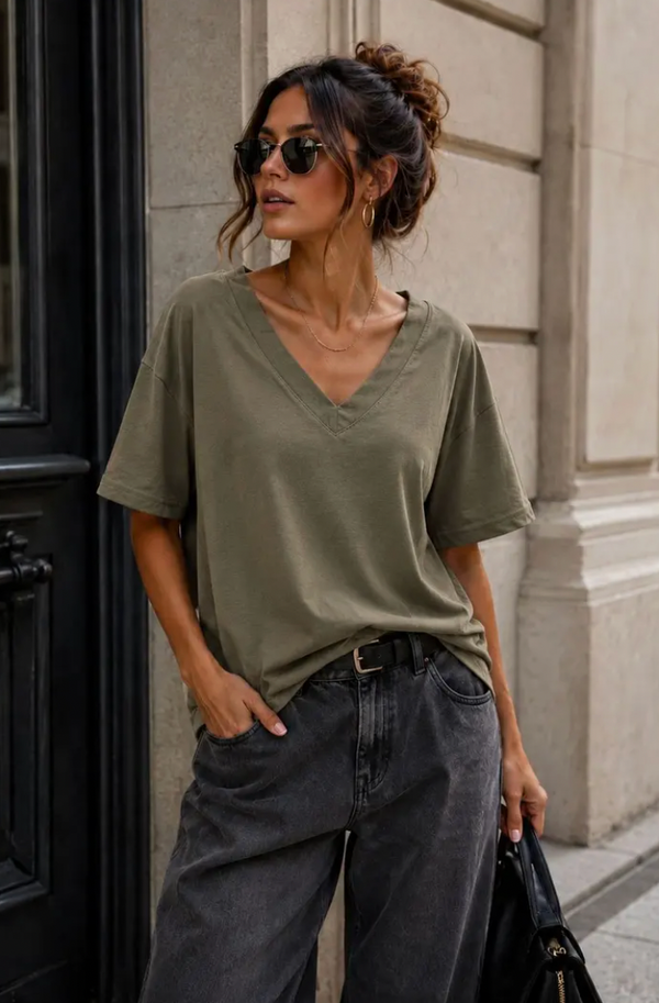 Oversized V Neck T-Shirt