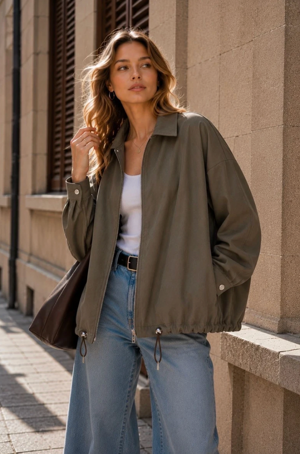 Oversized Drawstring Utility Bomber Jacket
