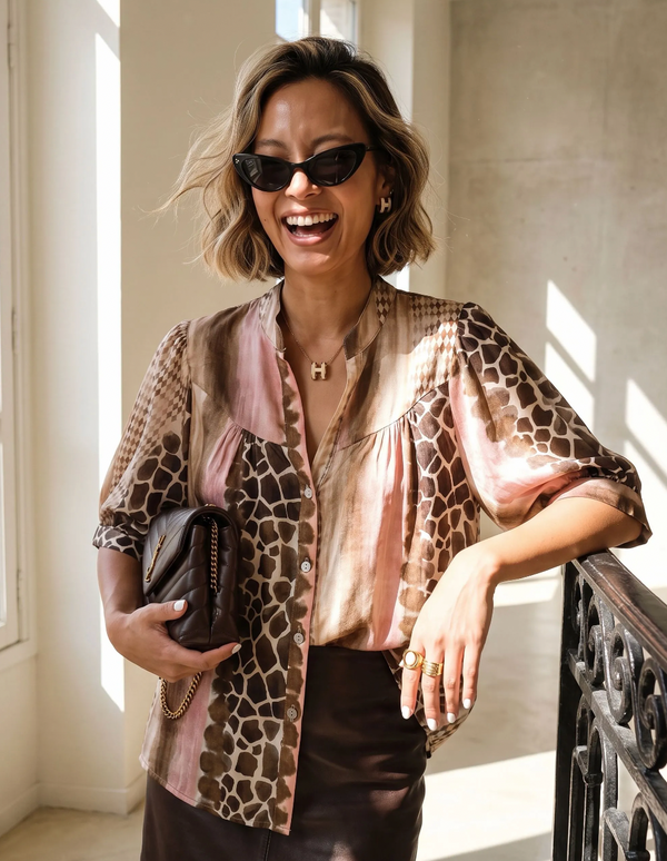 The Horizon Mixed-Print Blouse