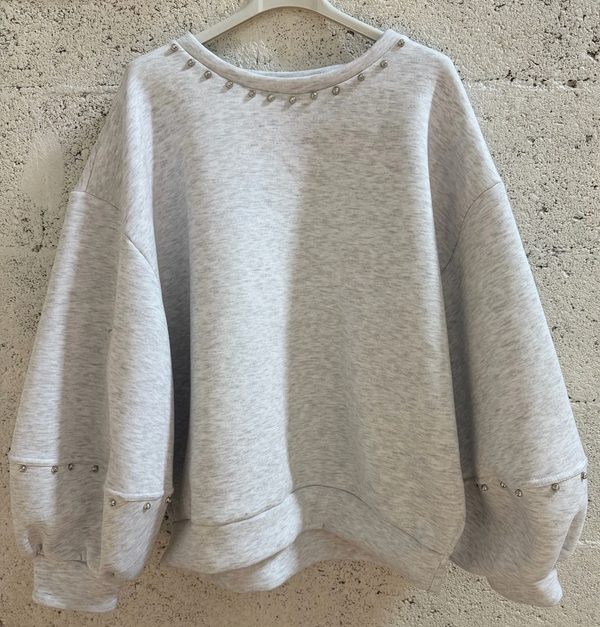 The Stella Studded Oversized Sweatshirt in Heather Grey