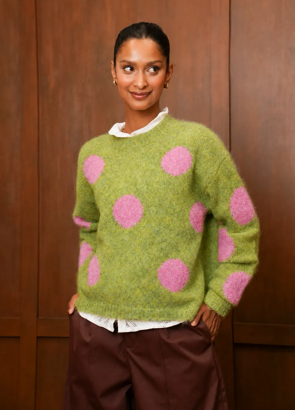 Fuzzy Polka Dot Knit Sweater