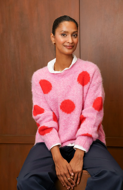Fuzzy Polka Dot Knit Sweater