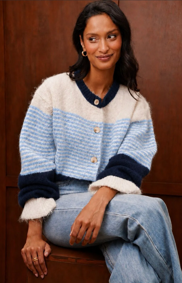 Striped Fuzzy Knit Cardigan