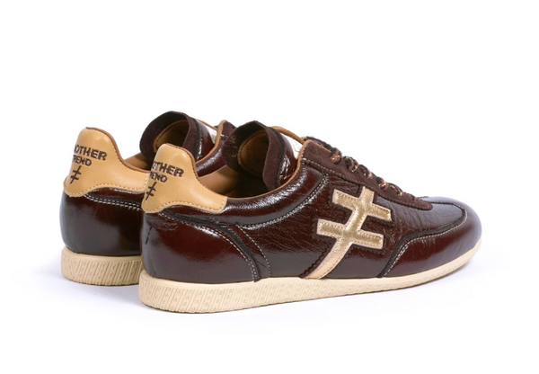 Another Trend Burgundy Patent and Gold Trainer