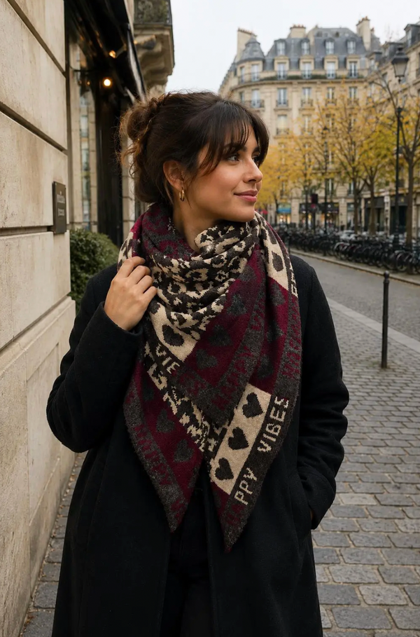 "Happy Vibes" Reversible Triangular Scarf