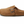 Load image into Gallery viewer, A single tan suede clog-style mule shoe with a silver buckle strap, shown from a side profile on a white background.
