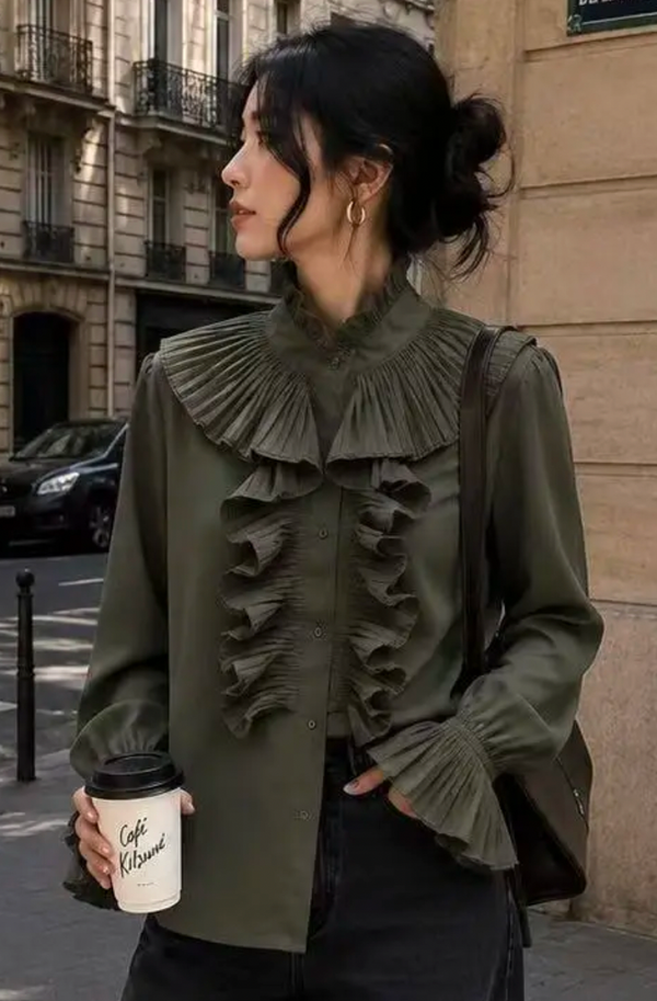 Ruffled Blouse with Flared Sleeves