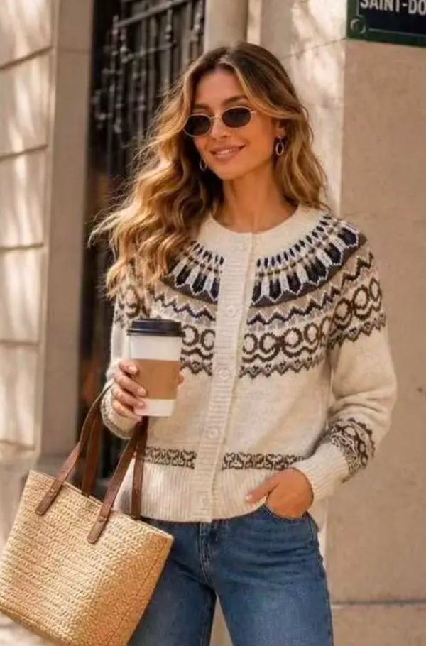 Nordic Pattern Jacquard Cardigan