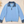 Load image into Gallery viewer, A light blue zip-up knit cardigan with a denim collar, hem, and cuffed sleeves, laid flat on a light beige background with dried flowers and a circular prop.
