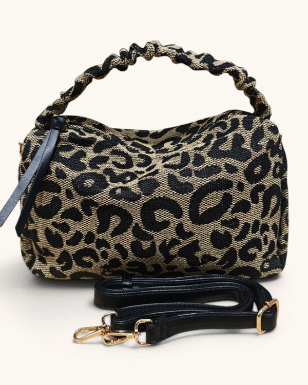 Leopard Print Jacquard Bag w/Braided Handle