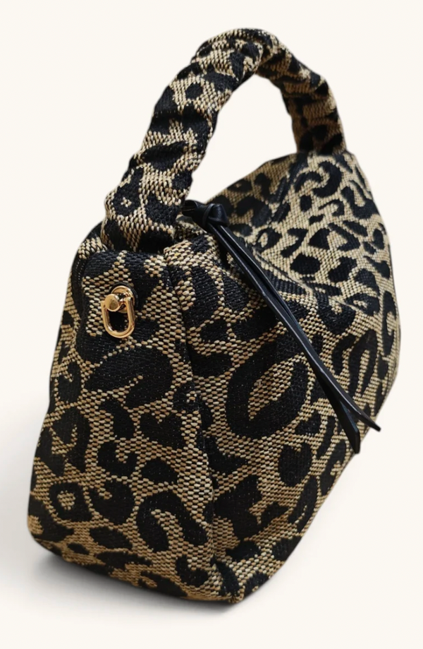 Leopard Print Jacquard Bag w/Braided Handle